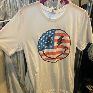 White T-Shirt with American Flag Smiley
